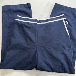 NWT Halogen Navy Blue and White Wide Leg Linen Blend trouser pant size 16W